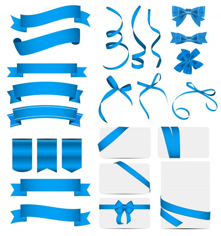 Vector set pita dan busur biru.