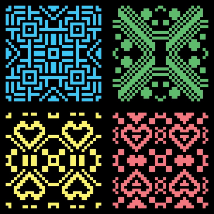 Vector set pola warna-warni abstrak piksel tanpa batas