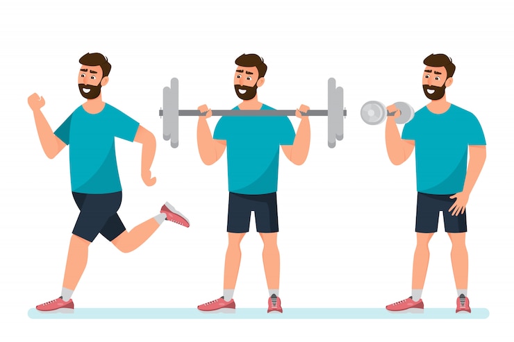 Vector set pria berolahraga di gym di atas putih