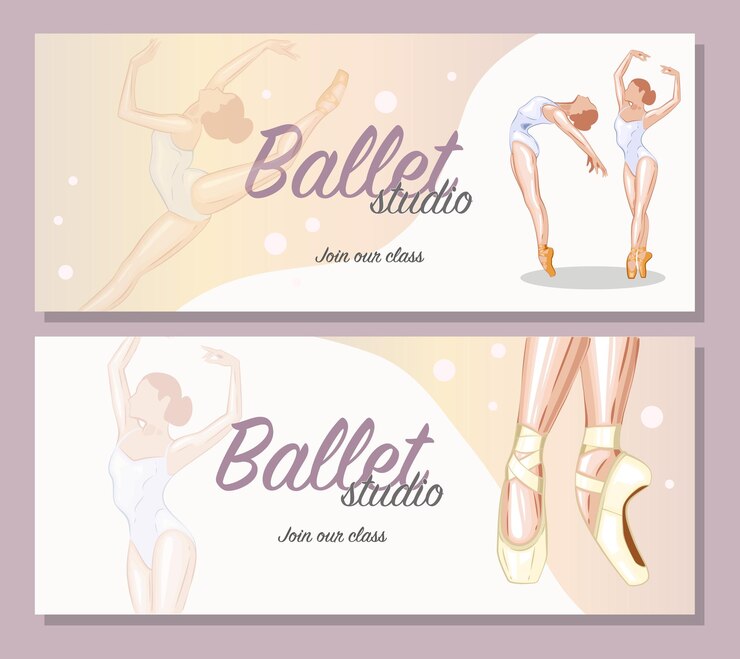 Set promo banners Ballet Ballerina illustration Gymnastics girl Sport Healthy lifestyle Gym Fitness