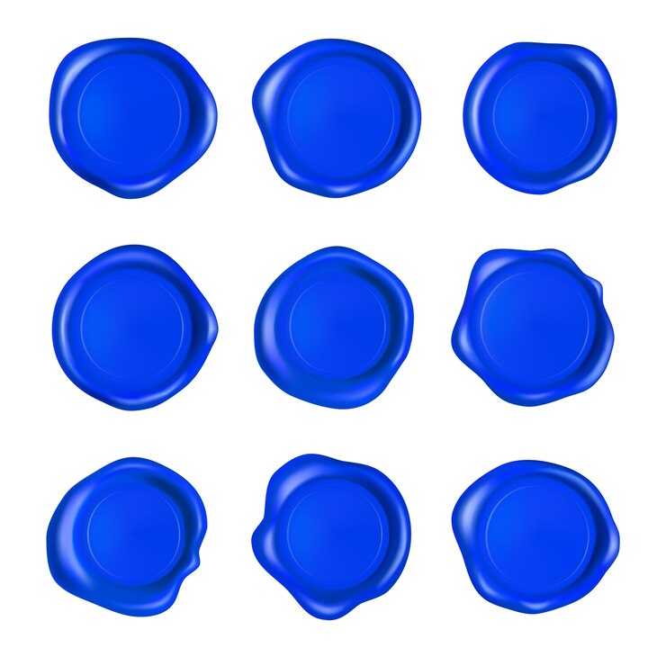 Set segel lilin biru. Stempel biru terjamin realistis.