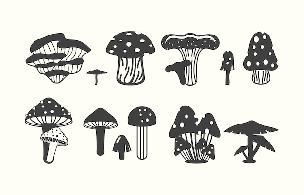 set silhouette mushroom design vector