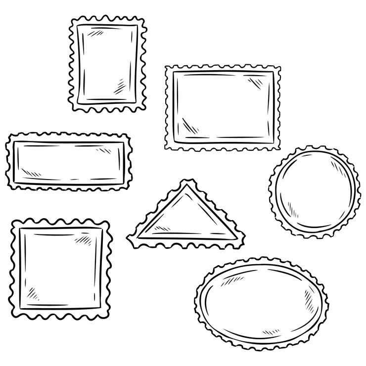 Vector set simbol stempel pos sketsa yang digambar tangan