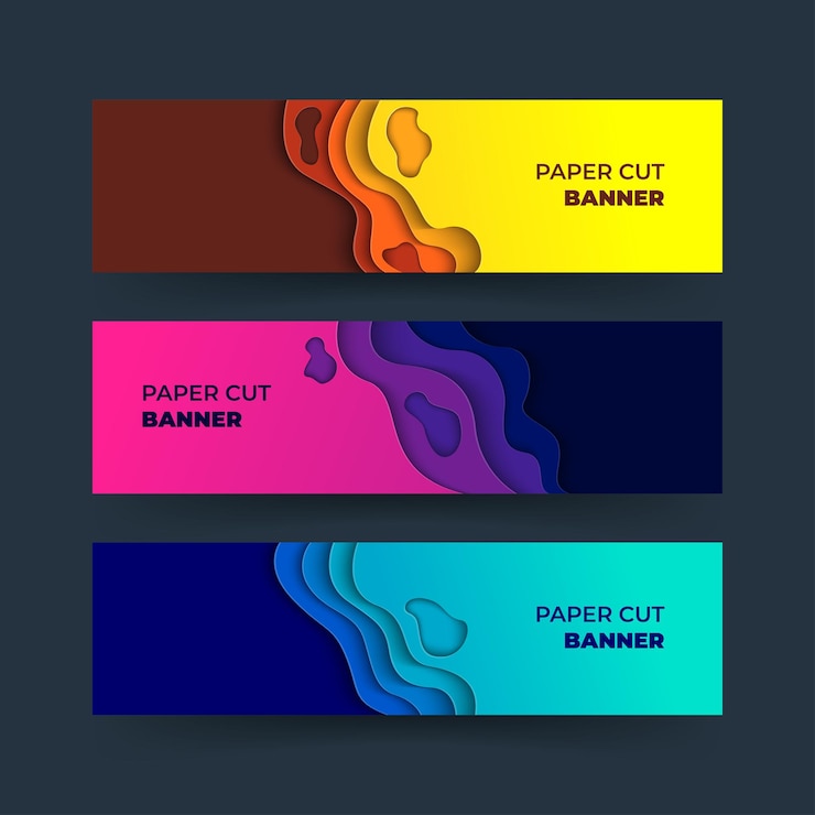 Vector set spanduk abstrak dengan bentuk papercut