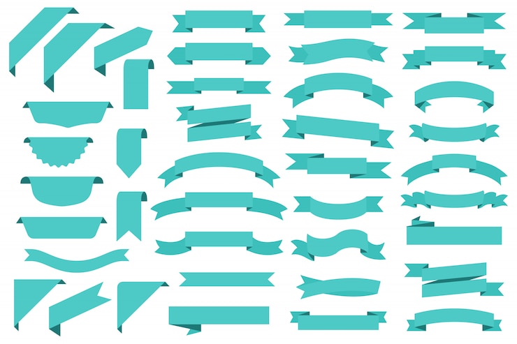 Vector set spanduk pita pirus dengan latar belakang putih