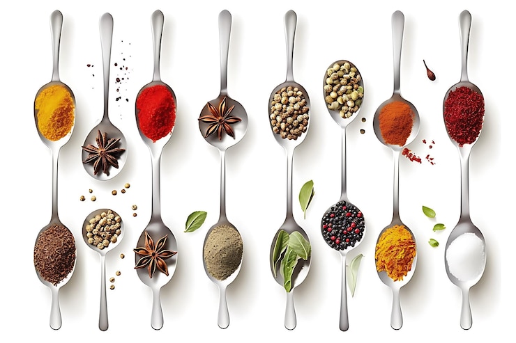 Vector set spices cayenne pepper chopped dry parsley tikka masala ground spicy mixture of spices