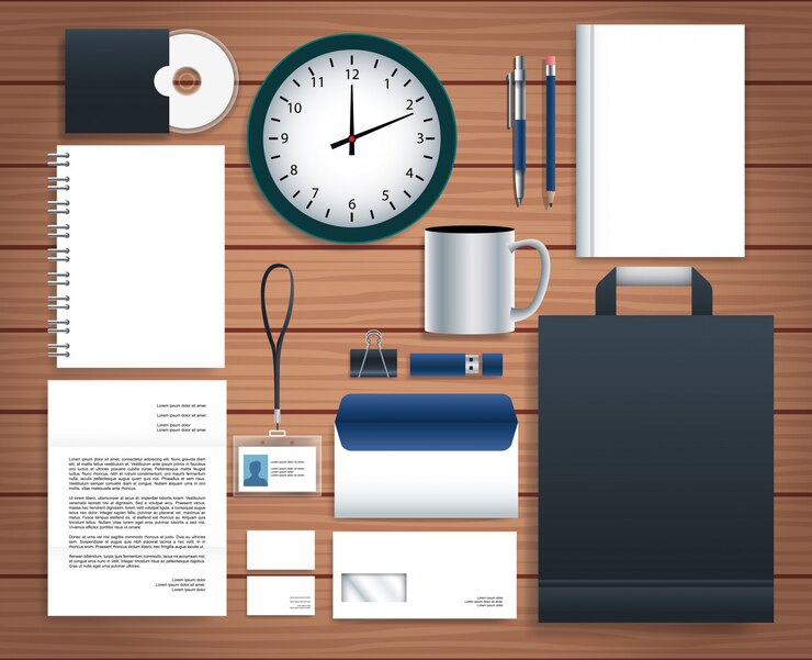 Vector set stationary templates in wooden background