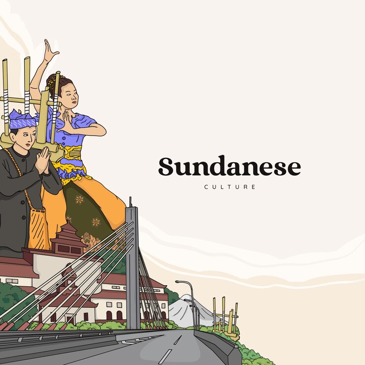 Vector set sundanese illustration. hand drawn indonesian cultures background.