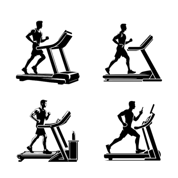Vector set treadmill silhouette vector artwork a man runs on treadmill