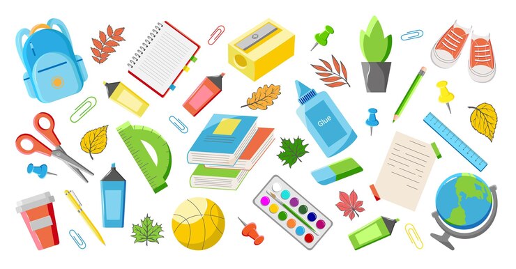 Set trendy Stickers Supplies for kids Collection Modern school elements Cartoon education stickers