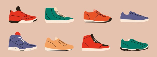 Set various Shoes. Sport shoes, sneakers, and other shoes for training. Men's and women's footwear.