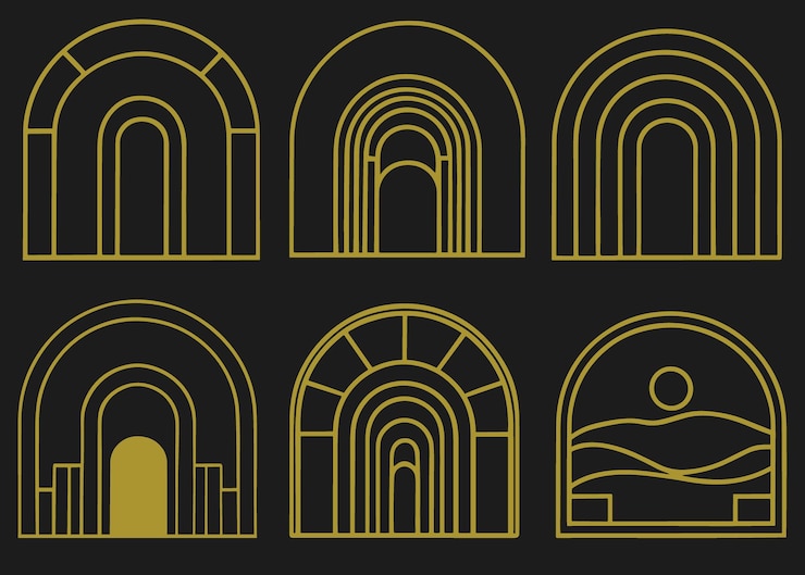 Vector set vektor elemen desain dan ilustrasi dalam elemen desain lengkungan boho gaya linear sederhana