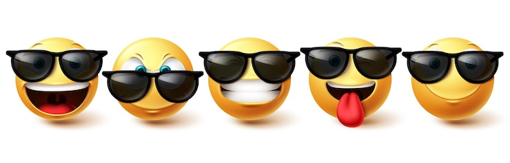 Vector set vektor wajah smiley. koleksi wajah keren emoji dalam ekspresi wajah bahagia, lucu, dan imut