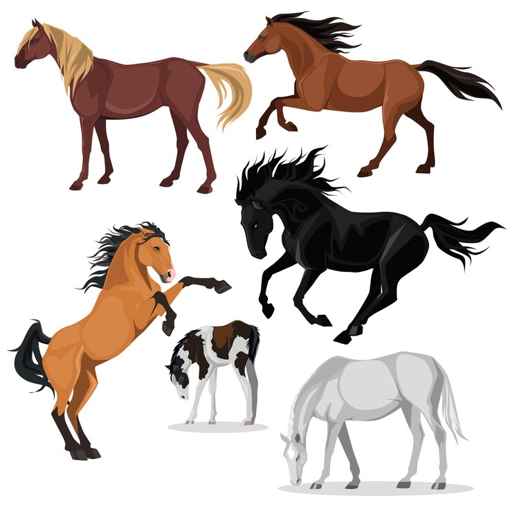 Vector set vektor warna bulu kuda siluet kuda