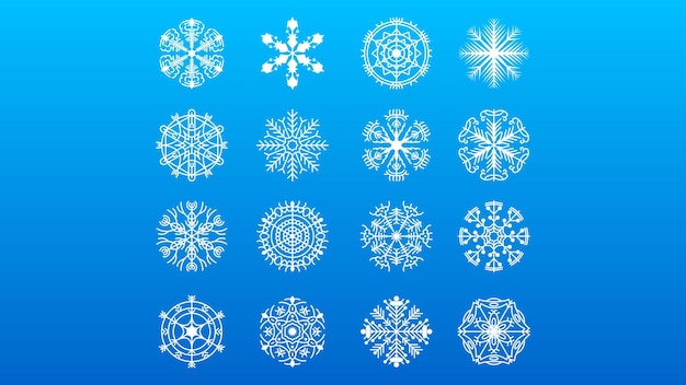 Set White Colleciton Line Snowflake Winter Decoration Elements Vector Design Style