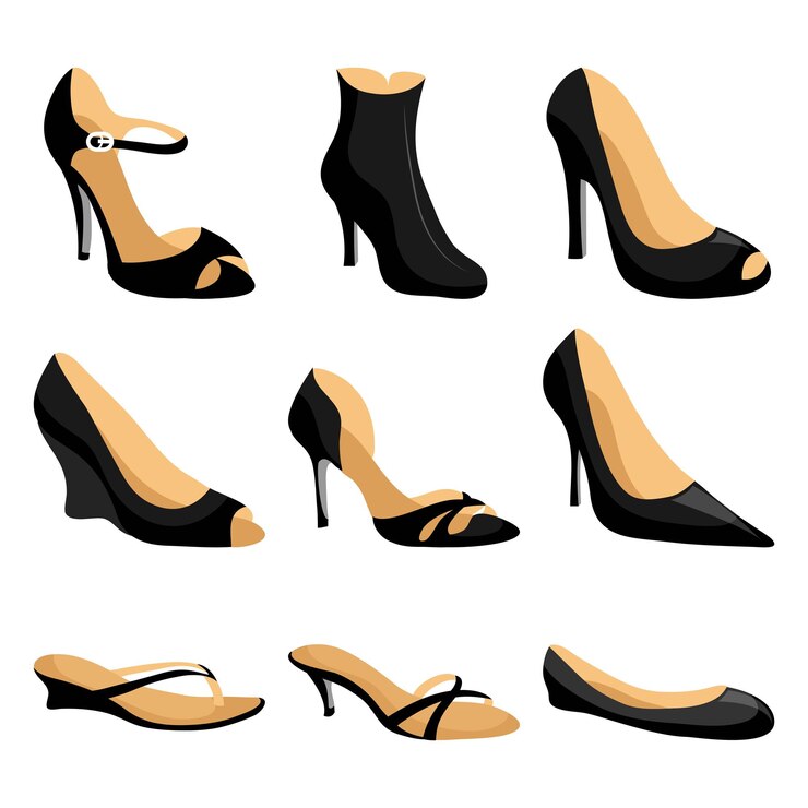 Vector set with different types of womens shoes