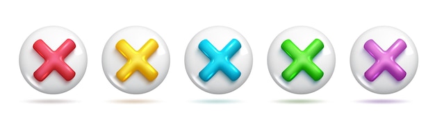 sets of 3d vector reject x icons colourful icons for creative and modern design 3d sets