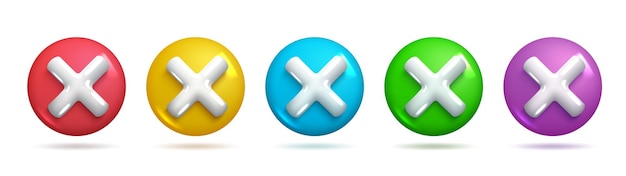 sets of 3d vector reject x icons colourful icons for creative and modern design 3d sets
