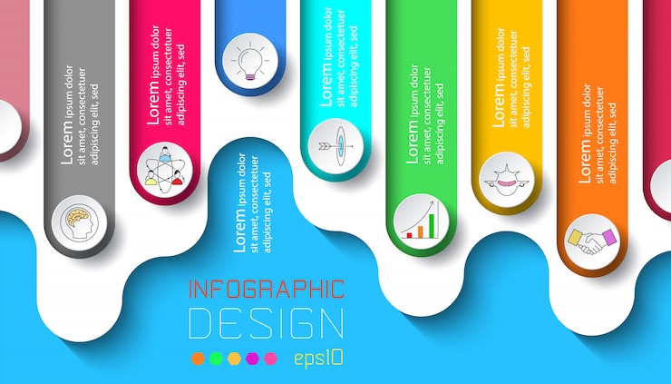 Vector seven labels with business icon infographics.