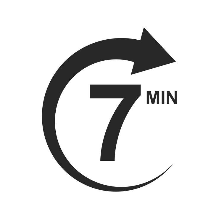 Vector seven minutes icon with circle arrow 7 min stopwatch sign countdown symbol sport or cooking timer