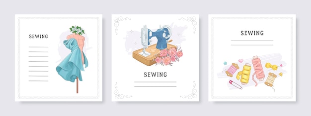 Sewing card set illustration