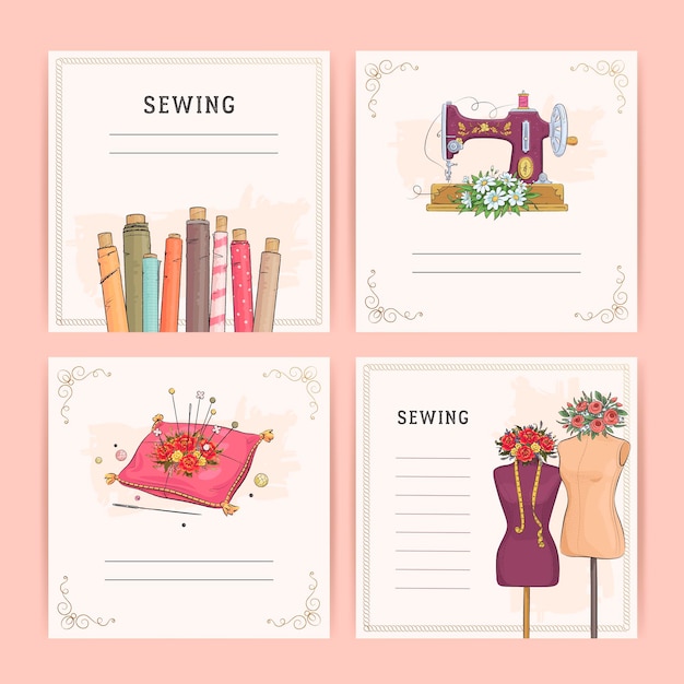 Sewing card set illustration