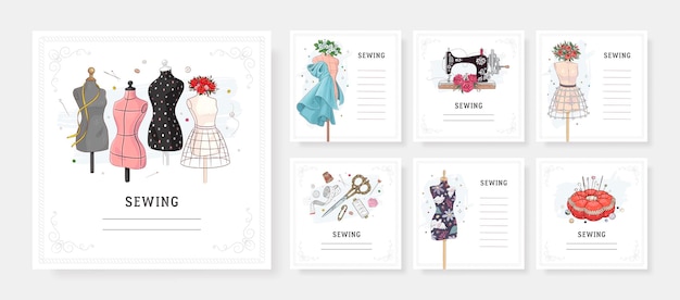 Sewing card set illustration