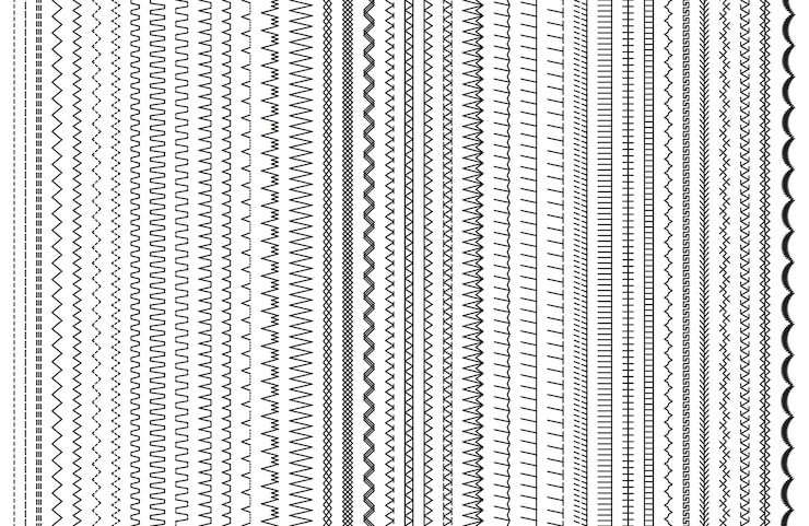 Vector sewing machine stitches sew and embroidery seamless brushes vector illustration