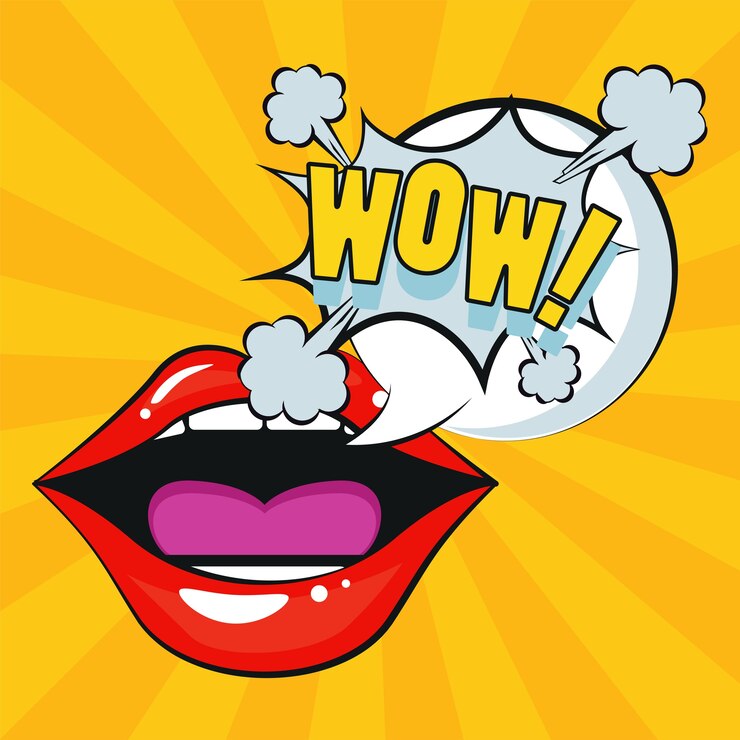 Vector sexi female mouth with wow expression pop art style.
