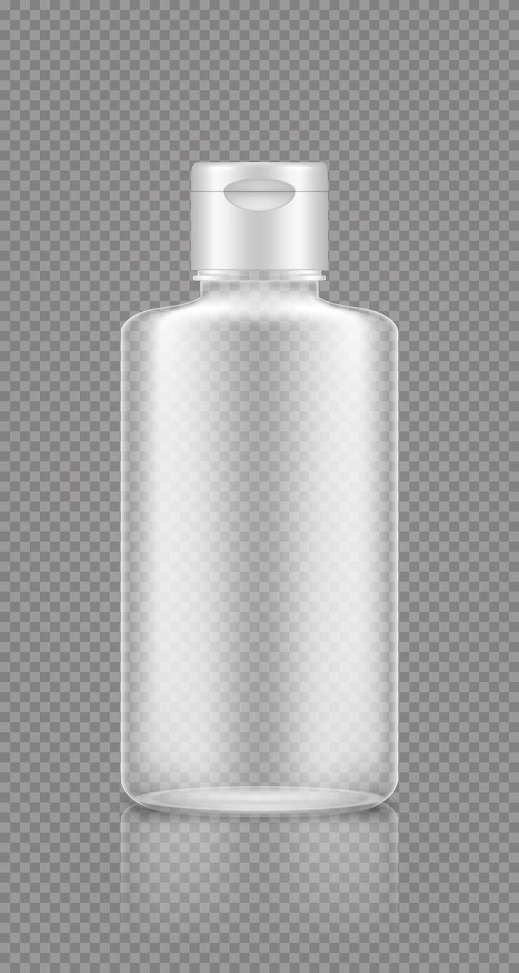 Shampoo, gel empty transparent bottle mockup. Plastic package design