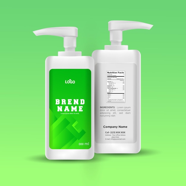 shampoo label design and Hair care set cosmetics vector realistic