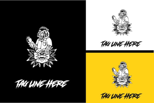 Shaving tiger logo design mascot vector black and white