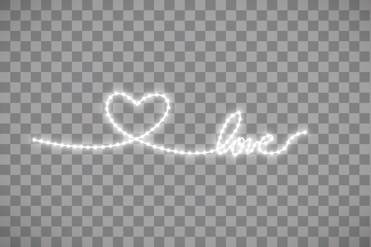 Shiny LED strip in the shape of a heart on a transparent.