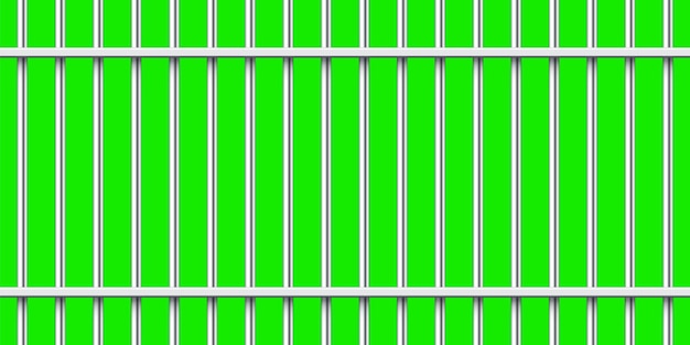 Shiny metal prison bars isolated on green chroma key detailed jail cage prison iron fence criminal
