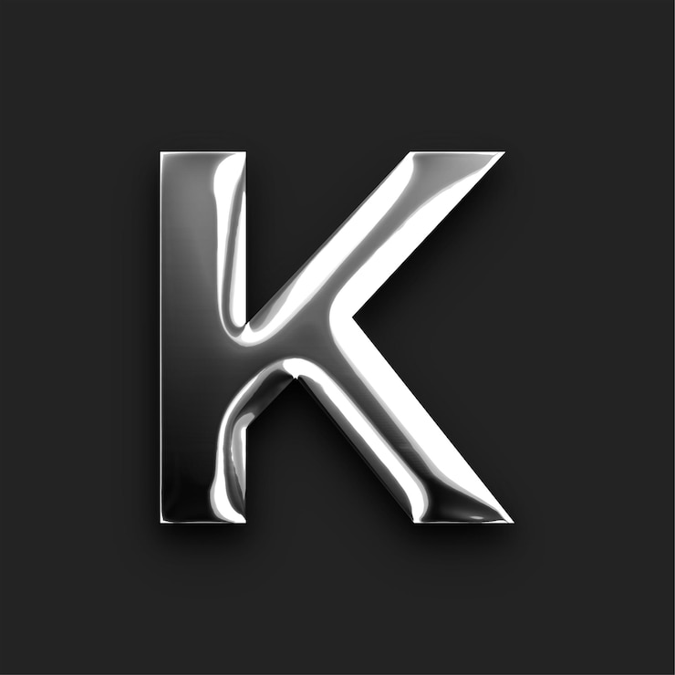 Vector shiny metallic silver letter k icon with black backdrop