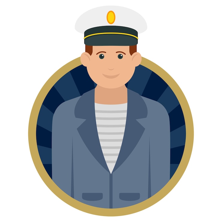 Vector ship sailor or mariner concept shipmaster or vector round icon design professional uniform symbol