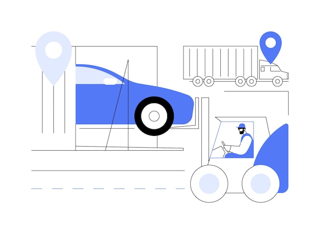 Shipping cars in container abstract concept vector illustration Process of car delivery in container freight services automotive industry transportation and shipping abstract metaphor