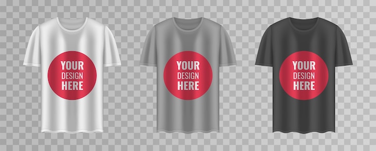 Vector shirt  set. t-shirt template on transparent background. black, gray and white version, front design.  illustration.