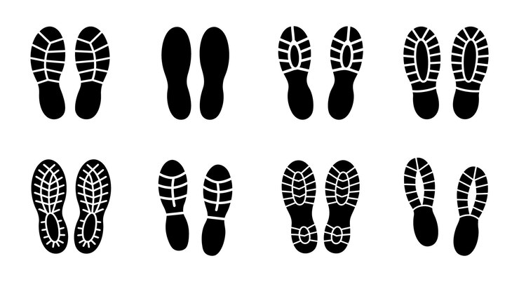 Vector shoe and footprints set vector
