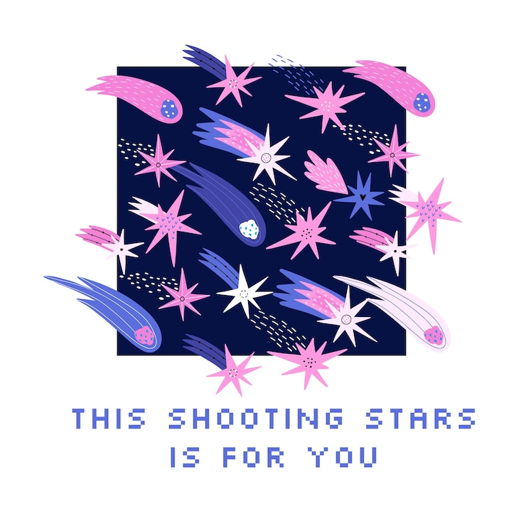 Shooting star card for valentines day hand drawn vector card
