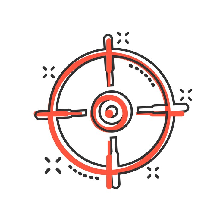 Vector shooting target vector icon in comic style aim sniper symbol cartoon illustration on white background target aim business concept splash effect