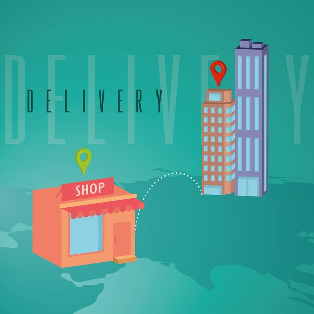 Shop building connected to residential buildings Delivery concept art Vector illustration
