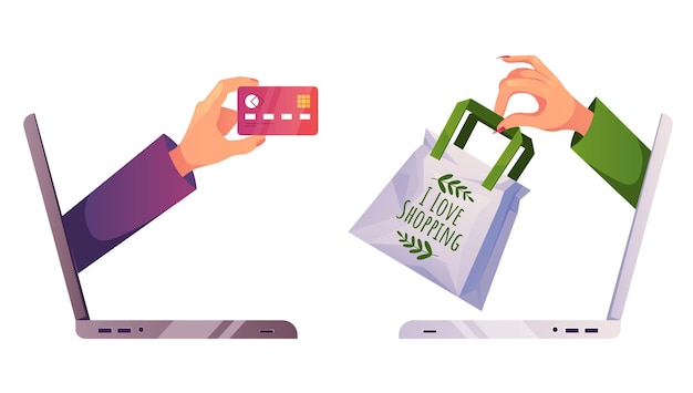 Shop commerce online order delivery by laptop internet abstract concept graphic design