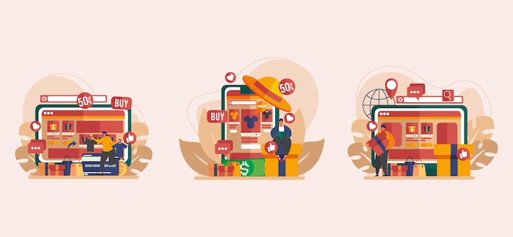 Vector shop goods online flat design