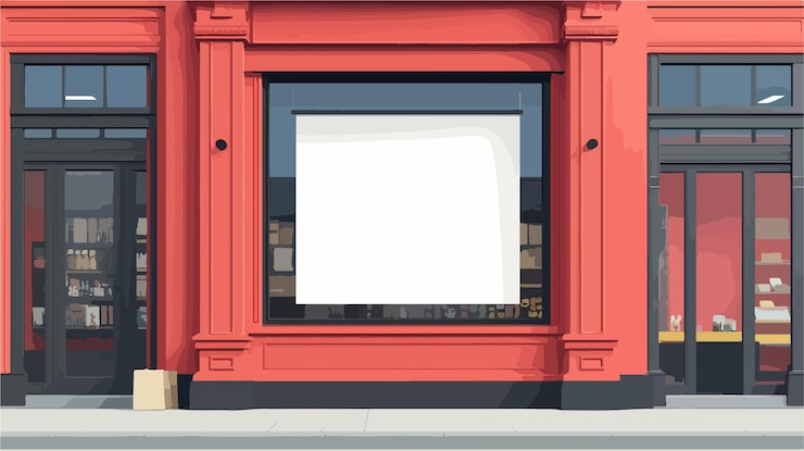 Vector shop window sign mockup wide angle centered display design