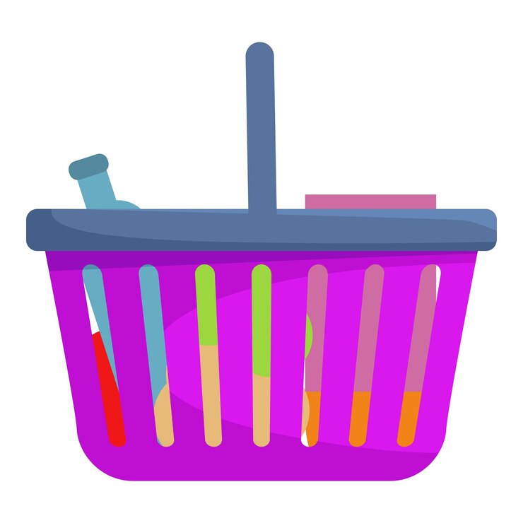 Vector shopping basket filled with groceries for retail purchase