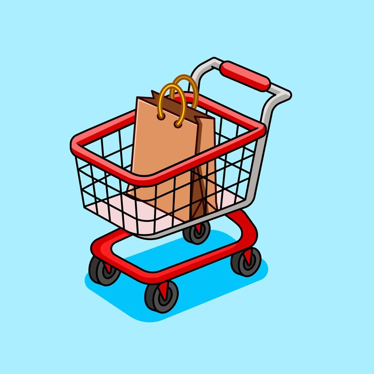 Vector shopping cart with bags retail vector illustration cartoon design