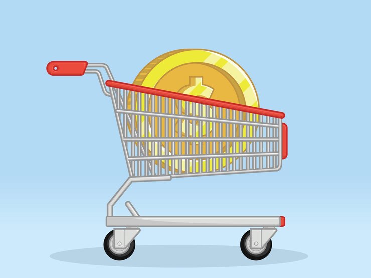 Vector shopping trolley coin front cash money
