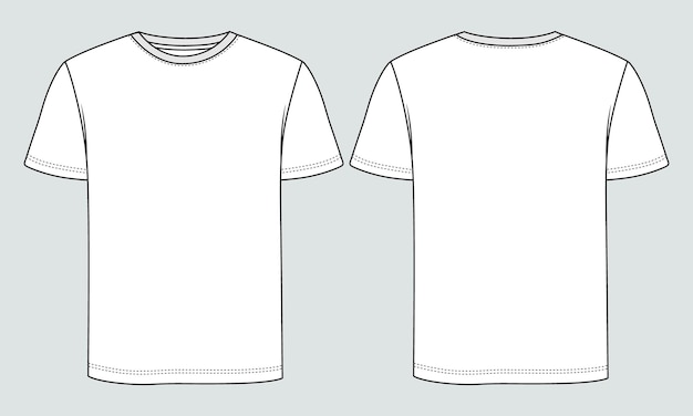 short sleeve t shirt technical fashion flat sketch vector illustration template front and back views