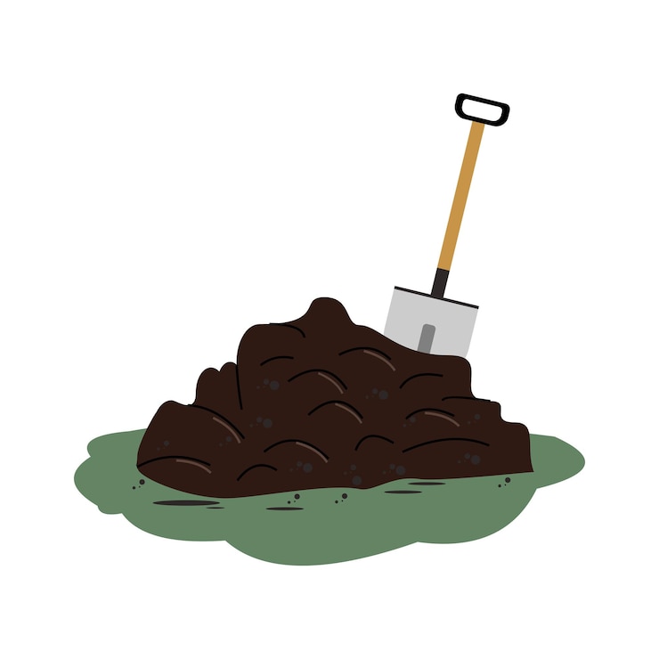Vector shovel stuck in a pile of soil
